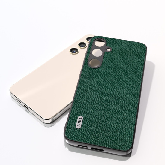 For Samsung Galaxy S24+ 5G ABEEL Cross Texture Genuine Leather Phone Case(Green)