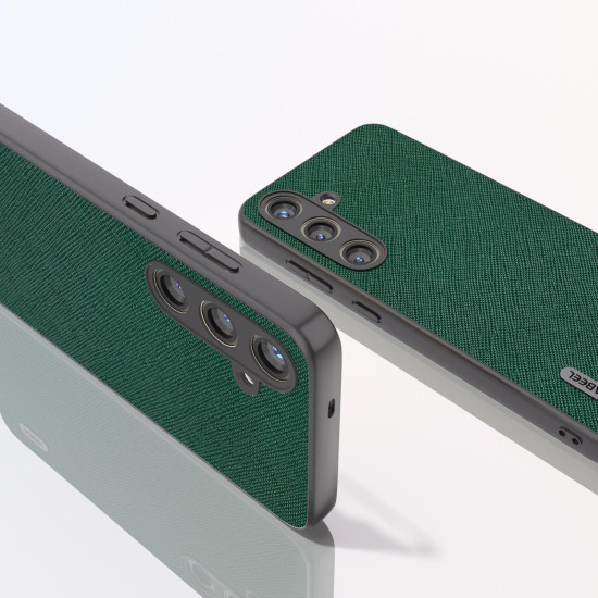 For Samsung Galaxy S24+ 5G ABEEL Cross Texture Genuine Leather Phone Case(Green)