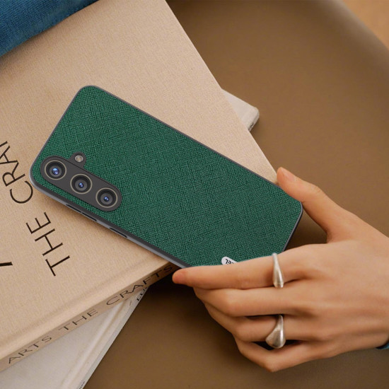 For Samsung Galaxy S24+ 5G ABEEL Cross Texture Genuine Leather Phone Case(Green)