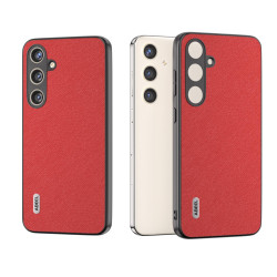 For Samsung Galaxy S24+ 5G ABEEL Cross Texture Genuine Leather Phone Case(Red)