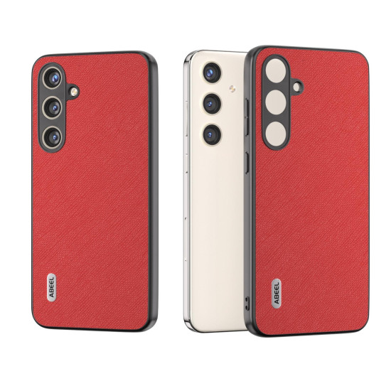 For Samsung Galaxy S24+ 5G ABEEL Cross Texture Genuine Leather Phone Case(Red)