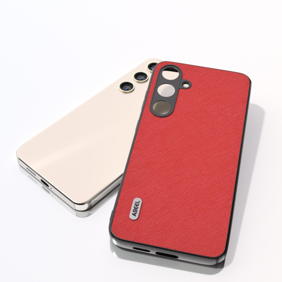 For Samsung Galaxy S24+ 5G ABEEL Cross Texture Genuine Leather Phone Case(Red)