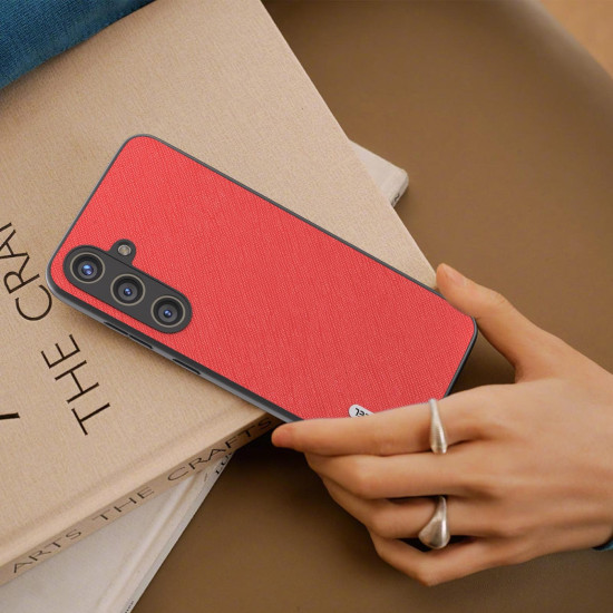 For Samsung Galaxy S24+ 5G ABEEL Cross Texture Genuine Leather Phone Case(Red)