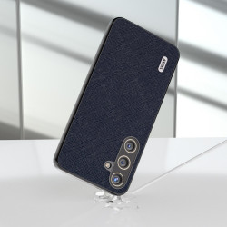 For Samsung Galaxy S24+ 5G ABEEL Cross Texture Genuine Leather Phone Case(Blue)