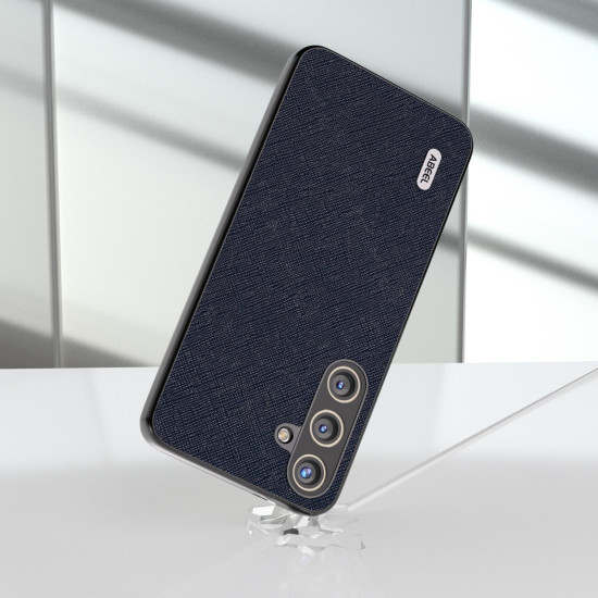 For Samsung Galaxy S24+ 5G ABEEL Cross Texture Genuine Leather Phone Case(Blue)