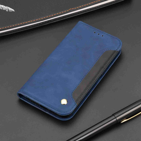 For Samsung Galaxy S24+ 5G Skin Feel Splicing Leather Phone Case(Blue)