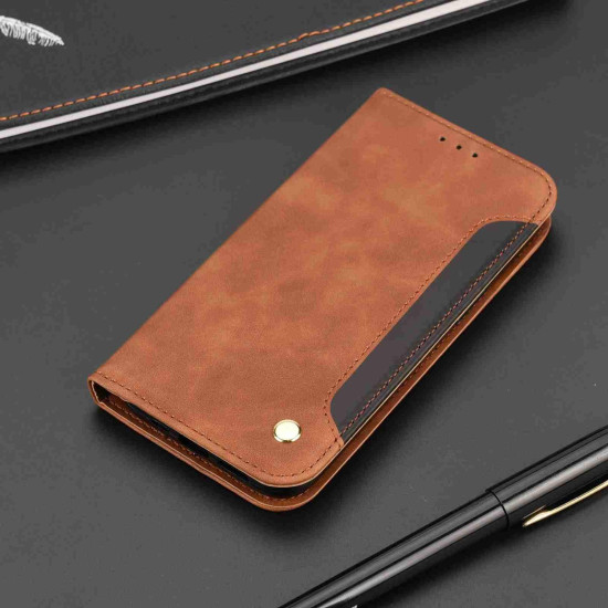 For Samsung Galaxy S24+ 5G Skin Feel Splicing Leather Phone Case(Brown)