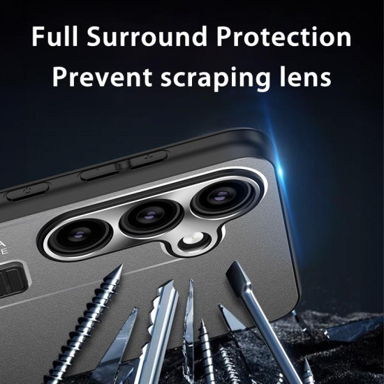 For Samsung Galaxy S24+ 5G Frosted Metal Hybrid TPU Holder Phone Case(Black)