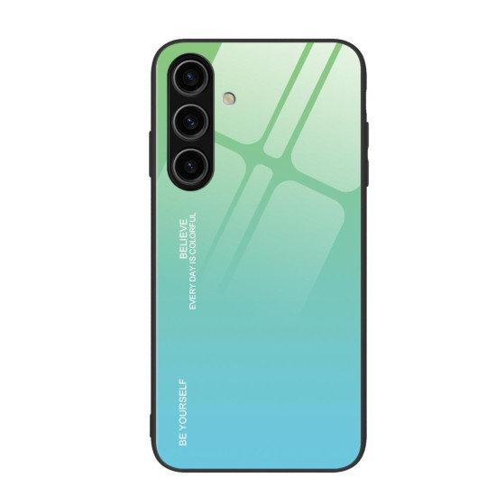 For Samsung Galaxy S24+ 5G Gradient Color Glass Phone Case(Green Cyan)