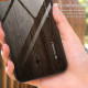 For Samsung Galaxy S24+ 5G Wood Grain Glass Phone Case(Dark Brown)
