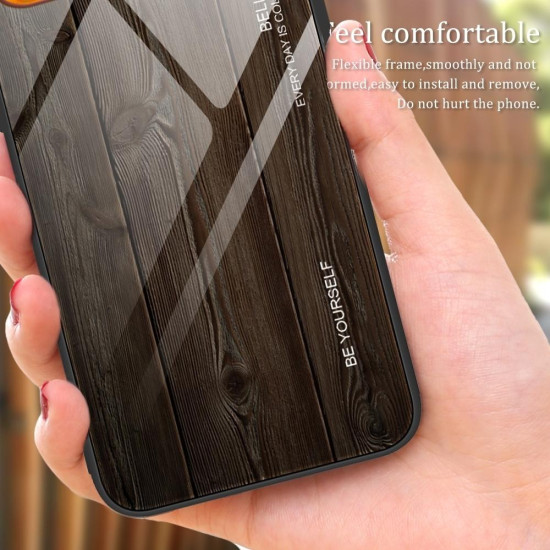 For Samsung Galaxy S24+ 5G Wood Grain Glass Phone Case(Coffee)