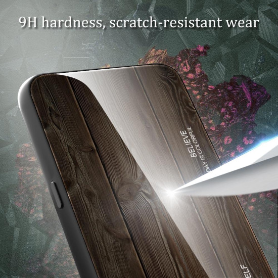 For Samsung Galaxy S24+ 5G Wood Grain Glass Phone Case(Light Brown)