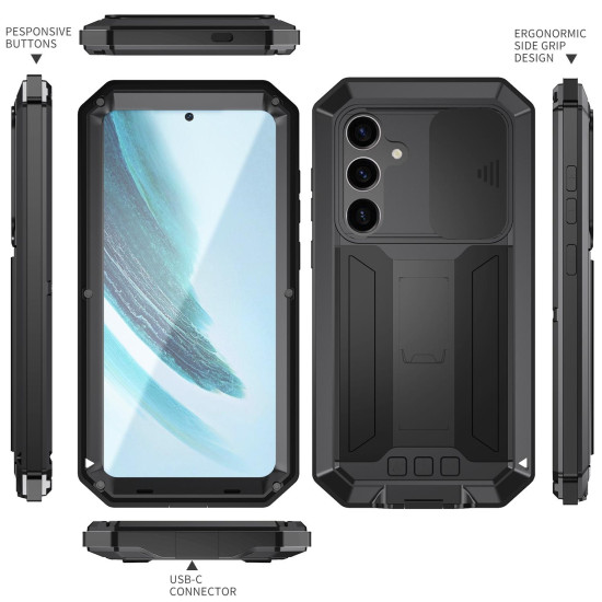 For Samsung Galaxy S24+ 5G R-JUST Sliding Camera Life Waterproof Holder Phone Case(Black)