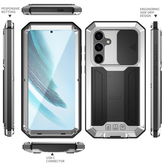 For Samsung Galaxy S24+ 5G R-JUST Sliding Camera Life Waterproof Holder Phone Case(Silver)