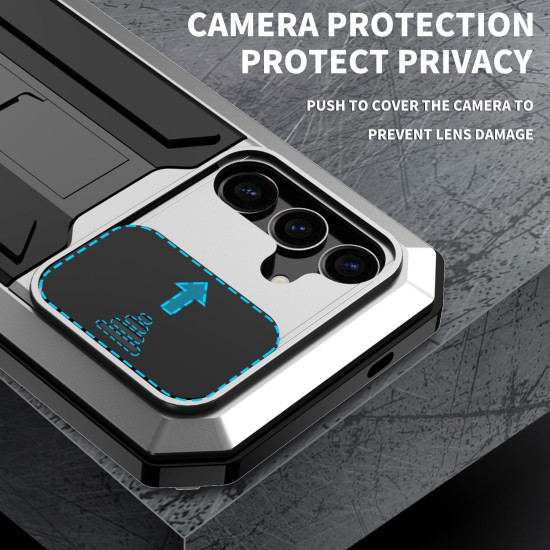 For Samsung Galaxy S24+ 5G R-JUST Sliding Camera Life Waterproof Holder Phone Case(Silver)