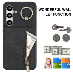 For Samsung Galaxy S24+ 5G Retro Ring and Zipper RFID Card Slot Phone Case(Black)