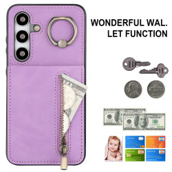 For Samsung Galaxy S24+ 5G Retro Ring and Zipper RFID Card Slot Phone Case(Purple)