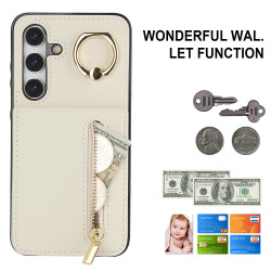 For Samsung Galaxy S24+ 5G Retro Ring and Zipper RFID Card Slot Phone Case(Beige)