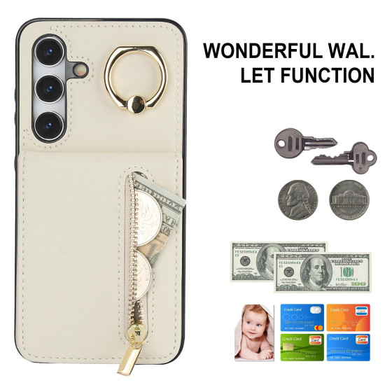For Samsung Galaxy S24+ 5G Retro Ring and Zipper RFID Card Slot Phone Case(Beige)