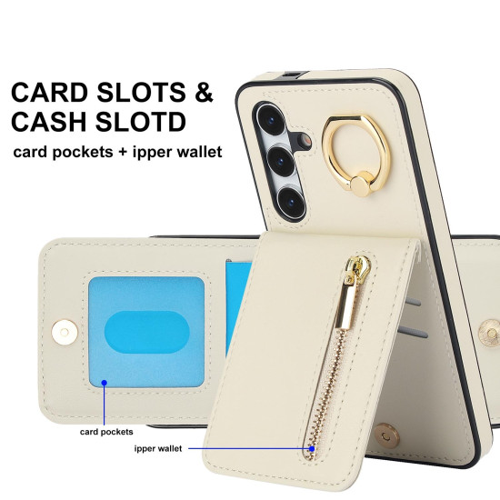 For Samsung Galaxy S24+ 5G Retro Ring and Zipper RFID Card Slot Phone Case(Beige)