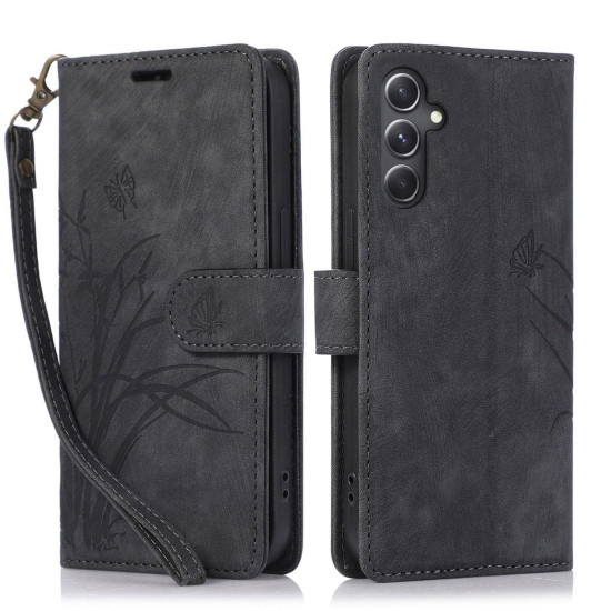 For Samsung Galaxy S24+ / S25+ 5G Orchid Butterfly Embossed Leather Phone Case(Black)