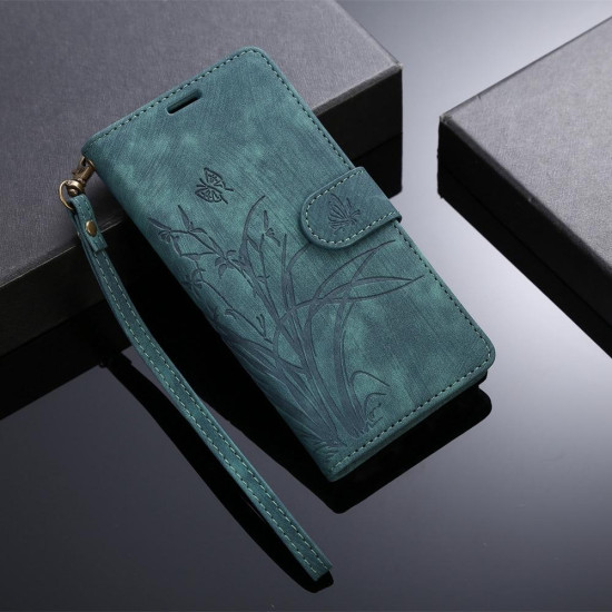 For Samsung Galaxy S24+ / S25+ 5G Orchid Butterfly Embossed Leather Phone Case(Green)