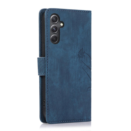 For Samsung Galaxy S24+ / S25+ 5G Orchid Butterfly Embossed Leather Phone Case(Blue)
