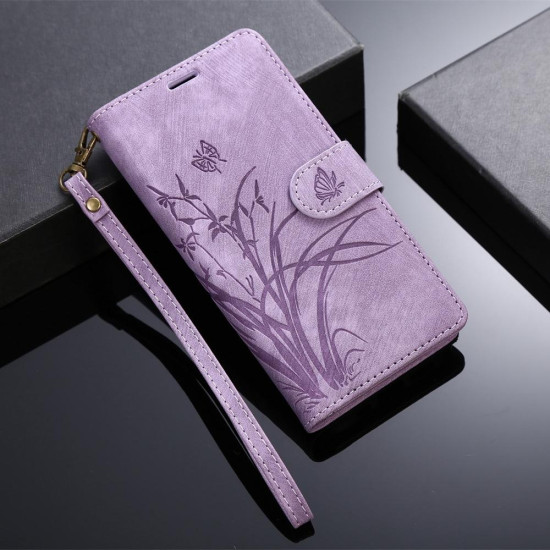 For Samsung Galaxy S24+ / S25+ 5G Orchid Butterfly Embossed Leather Phone Case(Purple)