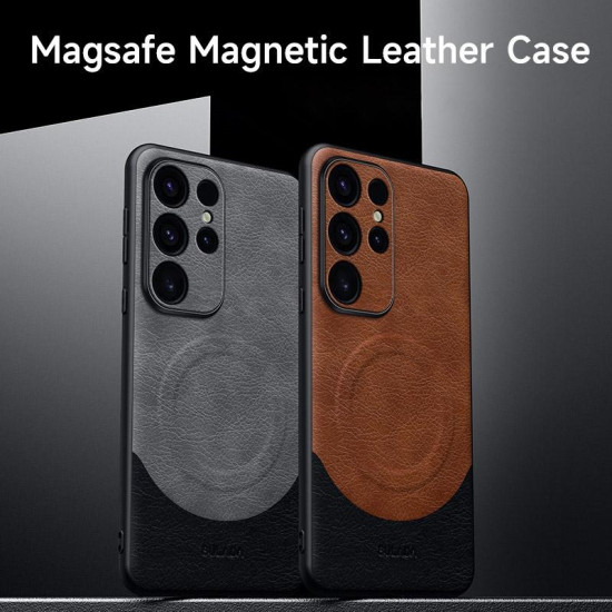 For Samsung Galaxy S24+ 5G SULADA Stitching Leather MagSafe Magnetic Phone Case(Brown)