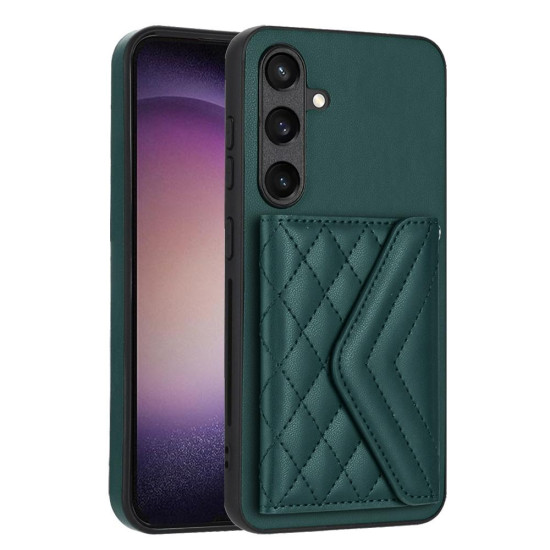 For Samsung Galaxy S24+ 5G Rhombic Texture Card Bag RFID Phone Case with Long Lanyard(Green)