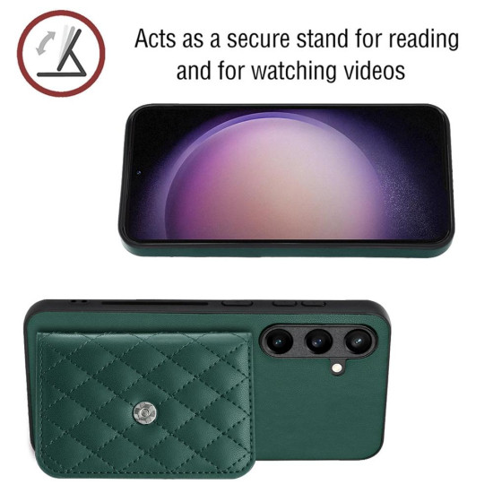 For Samsung Galaxy S24+ 5G Rhombic Texture Card Bag RFID Phone Case with Long Lanyard(Green)