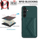 For Samsung Galaxy S24+ 5G Rhombic Texture Card Bag RFID Phone Case with Long Lanyard(Green)