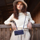 For Samsung Galaxy S24+ 5G Rhombic Texture Card Bag RFID Phone Case with Long Lanyard(Blue)