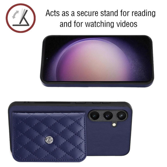 For Samsung Galaxy S24+ 5G Rhombic Texture Card Bag RFID Phone Case with Long Lanyard(Blue)