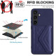For Samsung Galaxy S24+ 5G Rhombic Texture Card Bag RFID Phone Case with Long Lanyard(Blue)