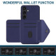 For Samsung Galaxy S24+ 5G Rhombic Texture Card Bag RFID Phone Case with Long Lanyard(Blue)
