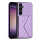 For Samsung Galaxy S24+ 5G Rhombic Texture Card Bag RFID Phone Case with Long Lanyard(Light Purple)