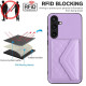 For Samsung Galaxy S24+ 5G Rhombic Texture Card Bag RFID Phone Case with Long Lanyard(Light Purple)