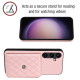 For Samsung Galaxy S24+ 5G Rhombic Texture Card Bag RFID Phone Case with Long Lanyard(Rose Gold)