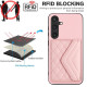 For Samsung Galaxy S24+ 5G Rhombic Texture Card Bag RFID Phone Case with Long Lanyard(Rose Gold)