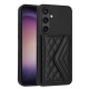For Samsung Galaxy S24+ 5G Rhombic Texture Card Bag RFID Phone Case with Long Lanyard(Black)