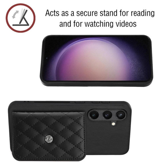 For Samsung Galaxy S24+ 5G Rhombic Texture Card Bag RFID Phone Case with Long Lanyard(Black)