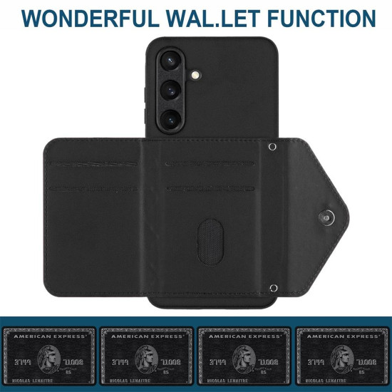 For Samsung Galaxy S24+ 5G Rhombic Texture Card Bag RFID Phone Case with Long Lanyard(Black)