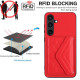 For Samsung Galaxy S24+ 5G Rhombic Texture Card Bag RFID Phone Case with Long Lanyard(Red)