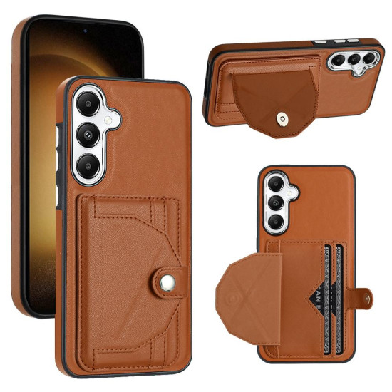 For Samsung Galaxy S24+ 5G Shockproof Leather Phone Case with Card Holder(Brown)