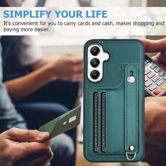 For Samsung Galaxy S24+ 5G Shockproof Leather Phone Case with Wrist Strap(Green)