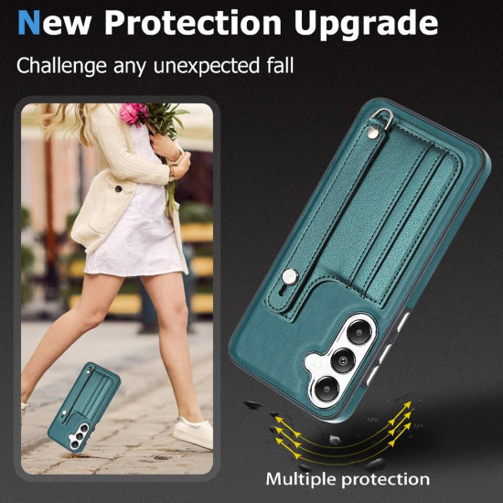 For Samsung Galaxy S24+ 5G Shockproof Leather Phone Case with Wrist Strap(Green)