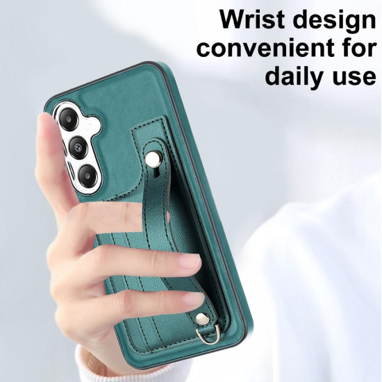 For Samsung Galaxy S24+ 5G Shockproof Leather Phone Case with Wrist Strap(Green)