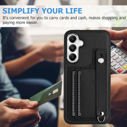 For Samsung Galaxy S24+ 5G Shockproof Leather Phone Case with Wrist Strap(Black)