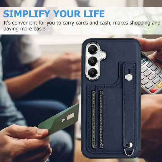 For Samsung Galaxy S24+ 5G Shockproof Leather Phone Case with Wrist Strap(Blue)